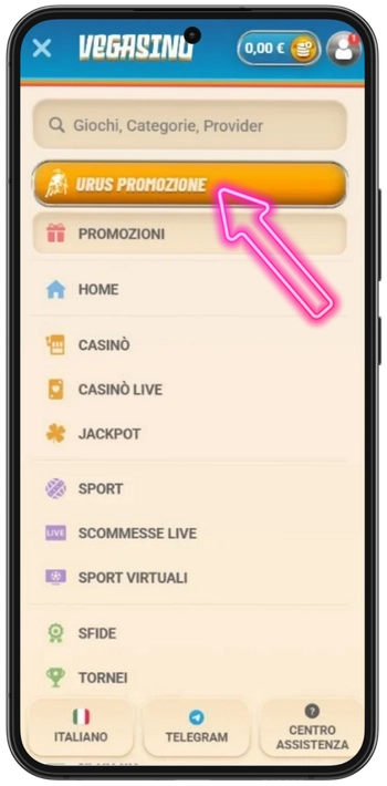 Apri la sezione bonus Vegasino